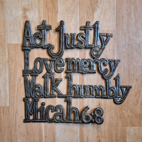 Micah 6:8 Metal Wall Art From 55-Gal Drum Signed by Haitian Artists - Picture 1 of 3